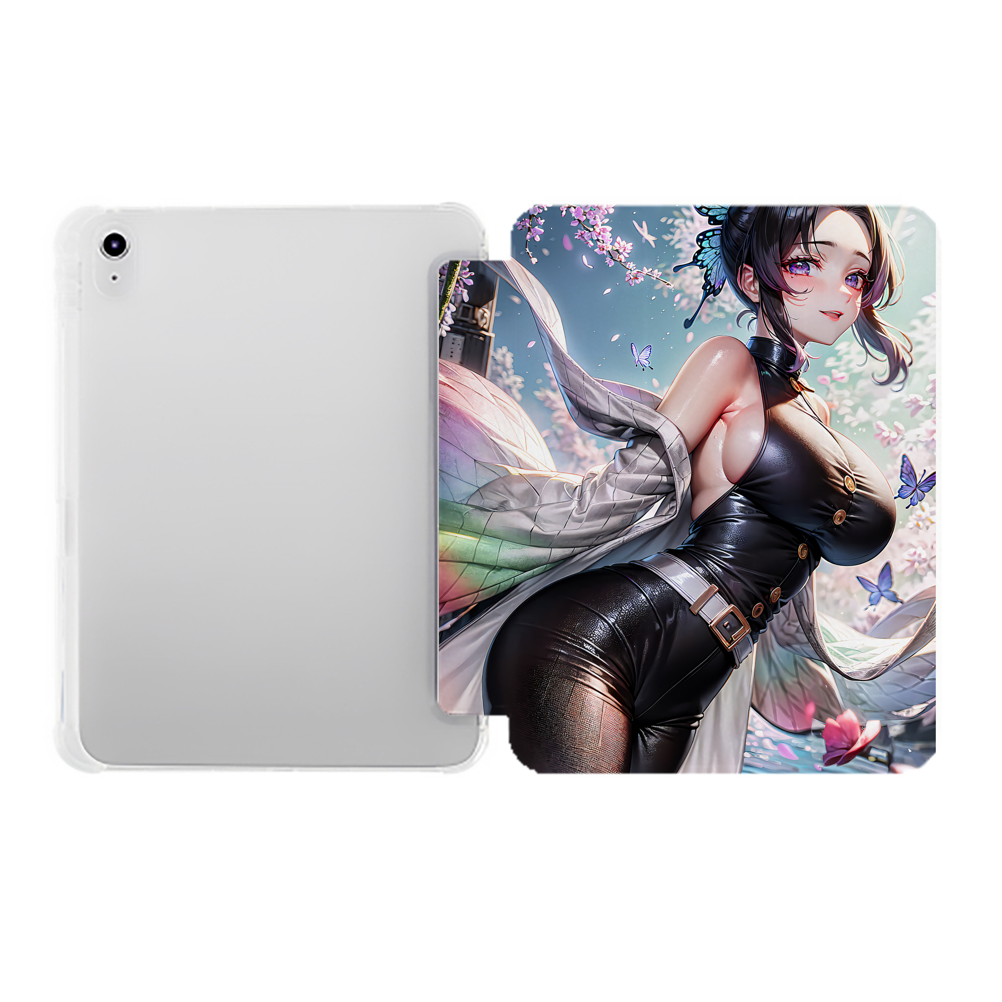（画像用） 鬼滅の刃（きめつのやいば）蟲柱-胡蝶 しのぶ／こちょう しのぶ Kochou Shinobu IPad ケース ペン収納付き 三つ折りスタンド PUレザー×シリコン 対応機種9.5/10.5/10.9インチ